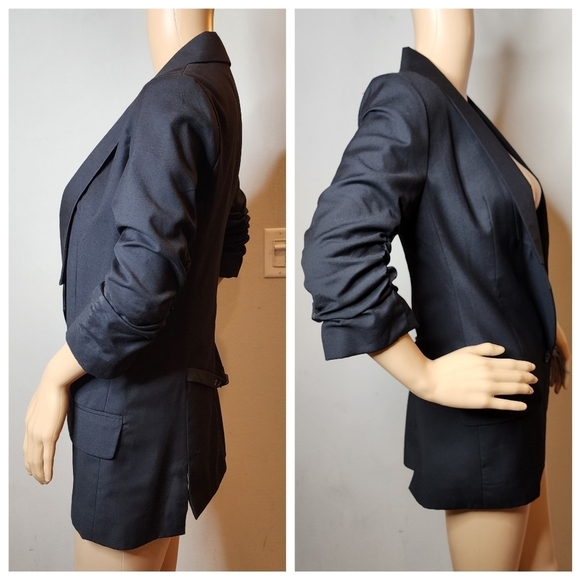BB Dakota Black ruched 3/4 sleeve blazer. Women's size 2. Pockets - Picture 8 of 16